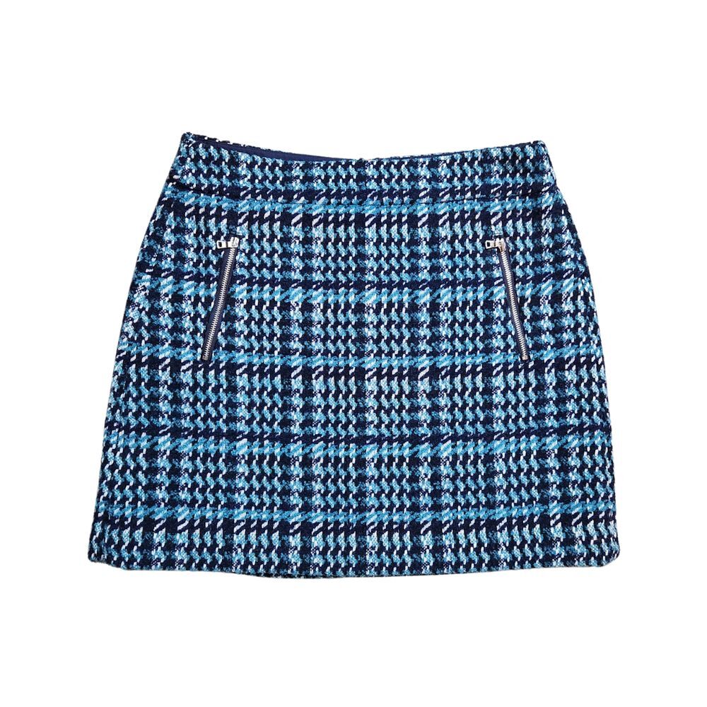 Loft Tweed Navy‎ Houndstooth Mini Skirt With Zippers Size 6